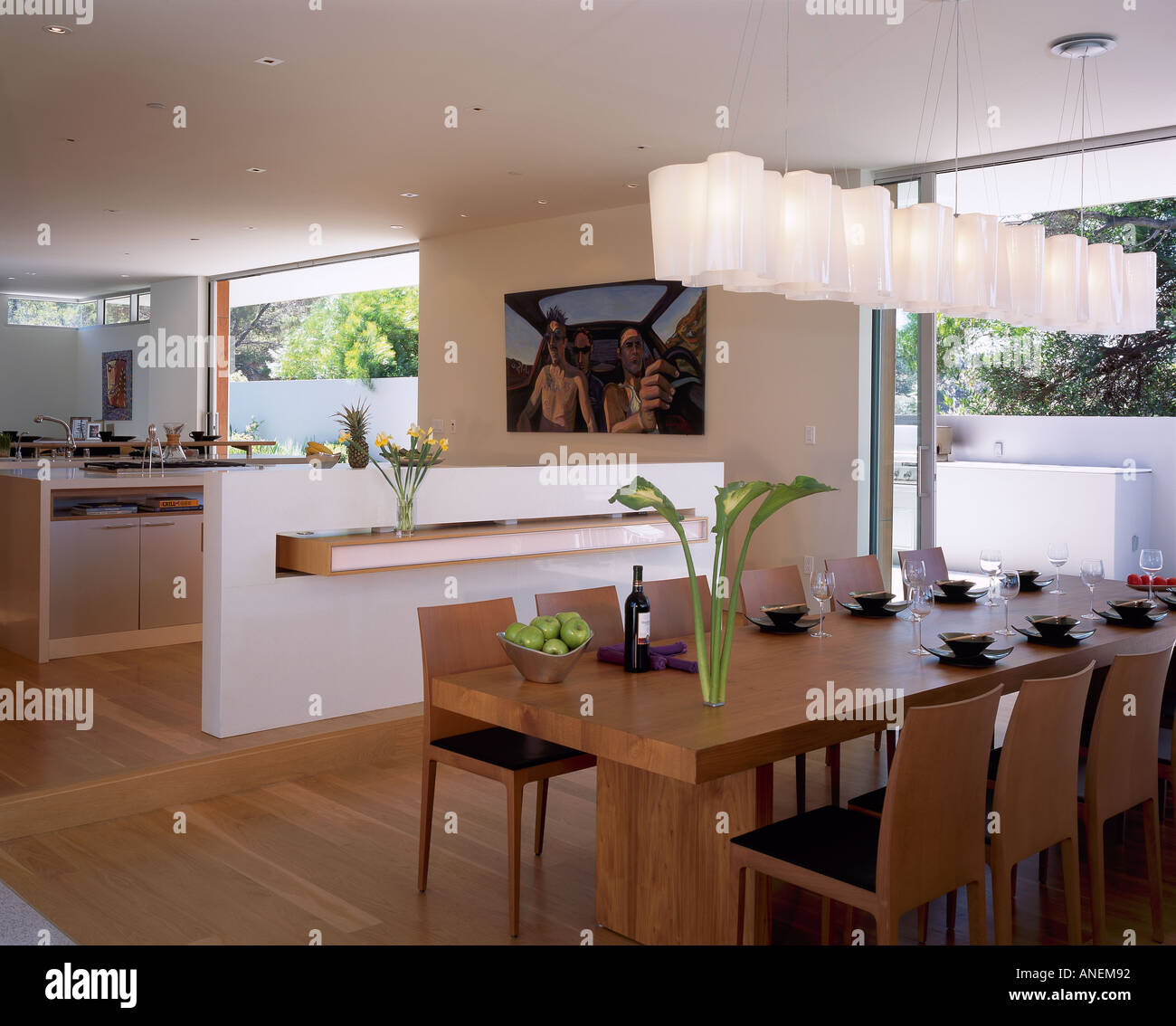 Brosmith Residence, Beverly Ranch, Los Angeles, California. Kitchen and dining areas. Architect: SPF Architects - Zoltan Pali Stock Photo