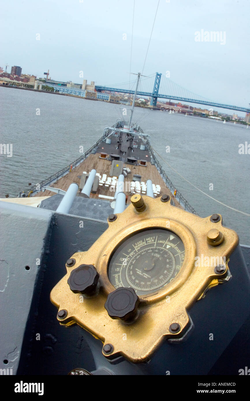 View of the bow of the Battleship USS New Jersey from the navigation bridge Stock Photo