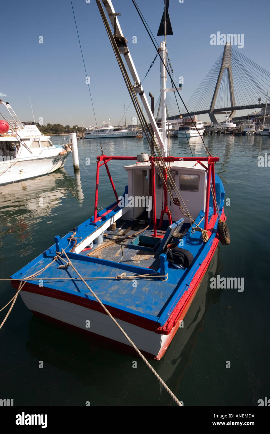 Fishing boats at the Sydney Fish Markets in Blackwattle Bay with the