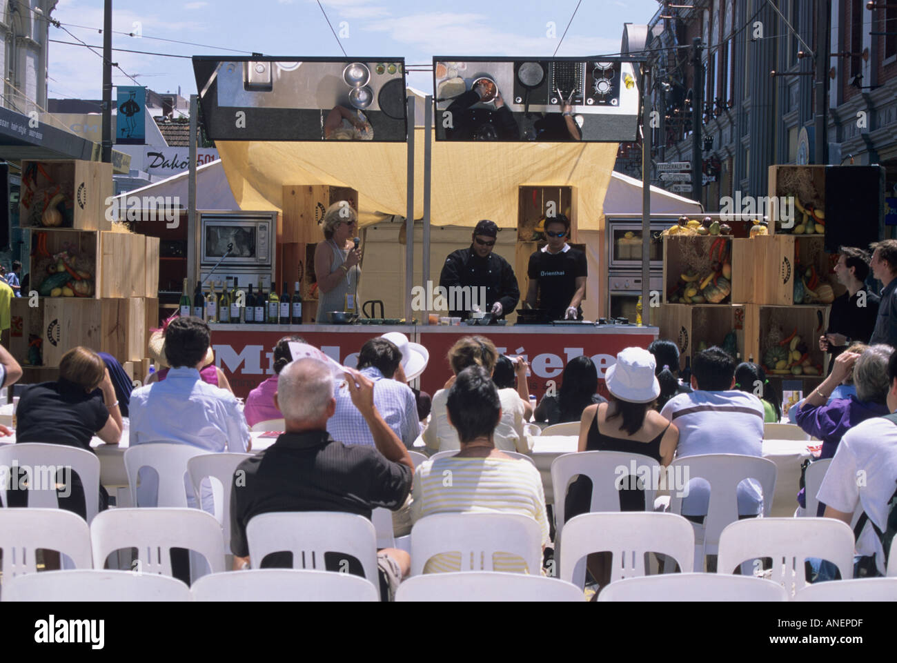 Cooking Demonstration, "Chapel Street Fashion and Food Event", Melbourne, Victoria, Australia. Stock Photo