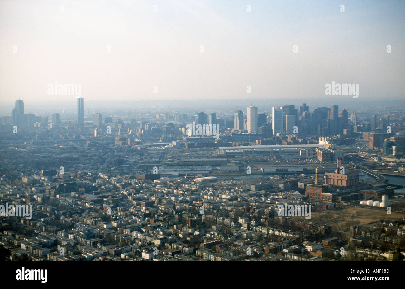 A view of Boston Massachusetts from the air Stock Photo