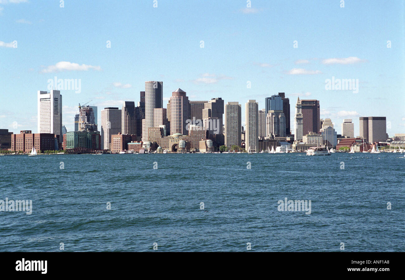 A view of the Boston skyline from Logan Airport Stock Photo
