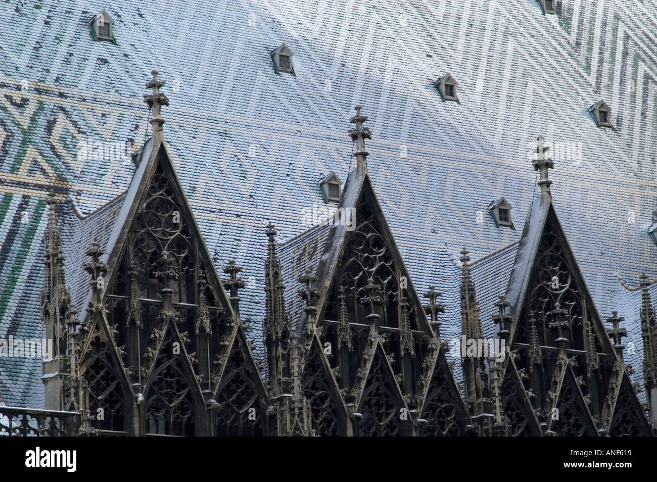 St. Stephens Cathedral in Vienna, snow on the roof Stock Photo