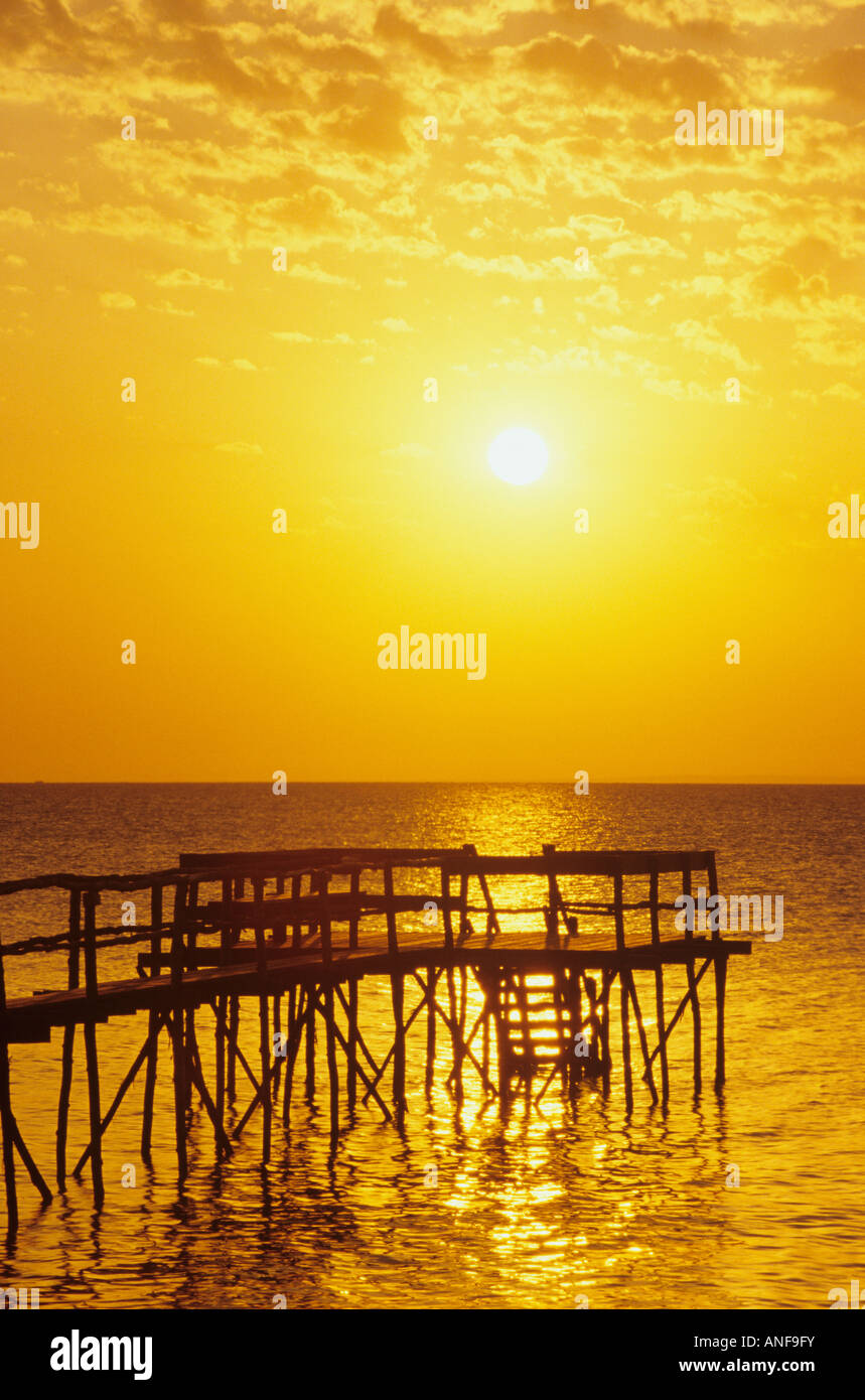Pier on Lake Winnipeg at sunrise, Sandy Hook, Manitoba, Canada Stock