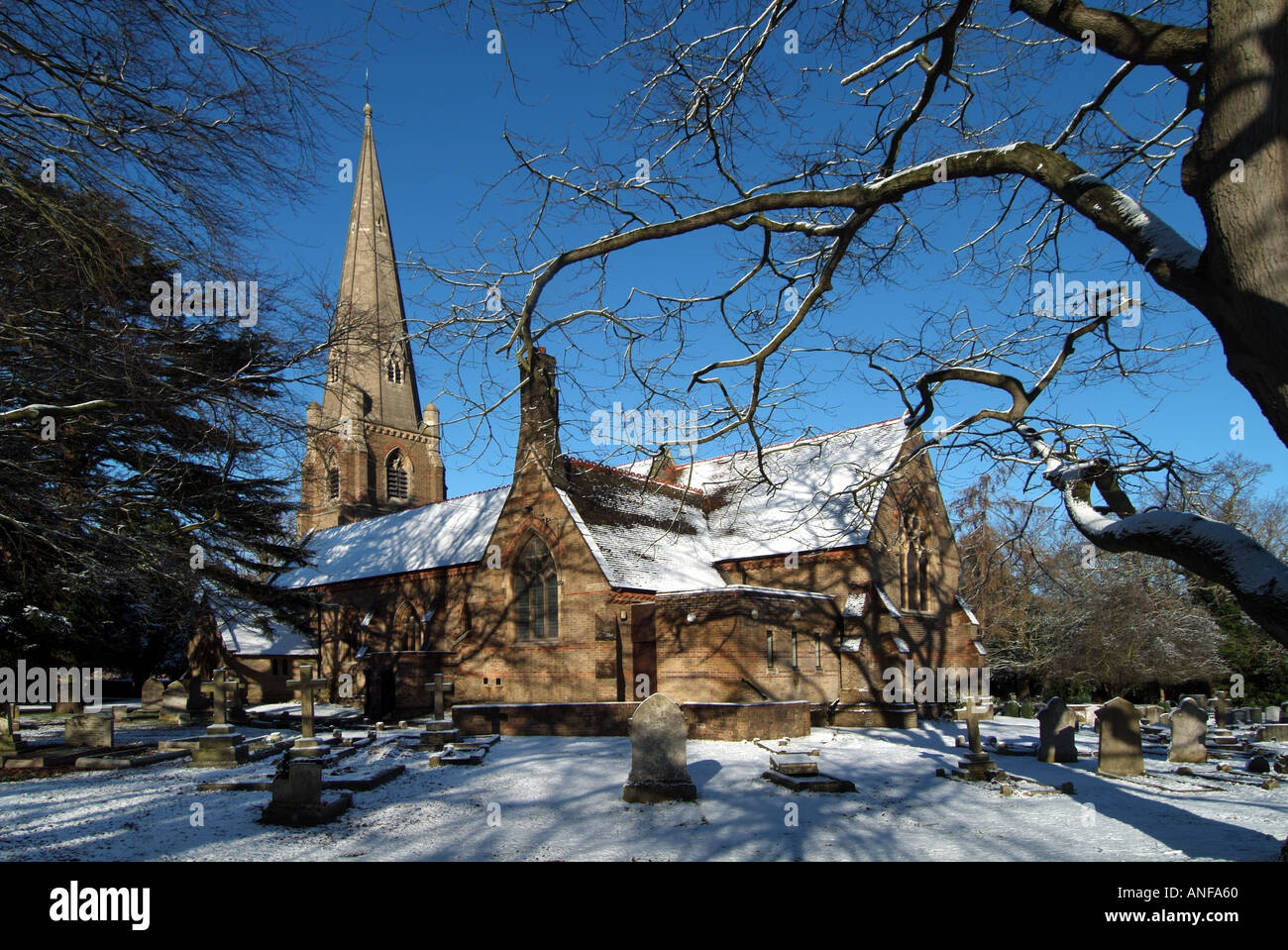 Galleywood parish church in winter snow setting Stock Photo