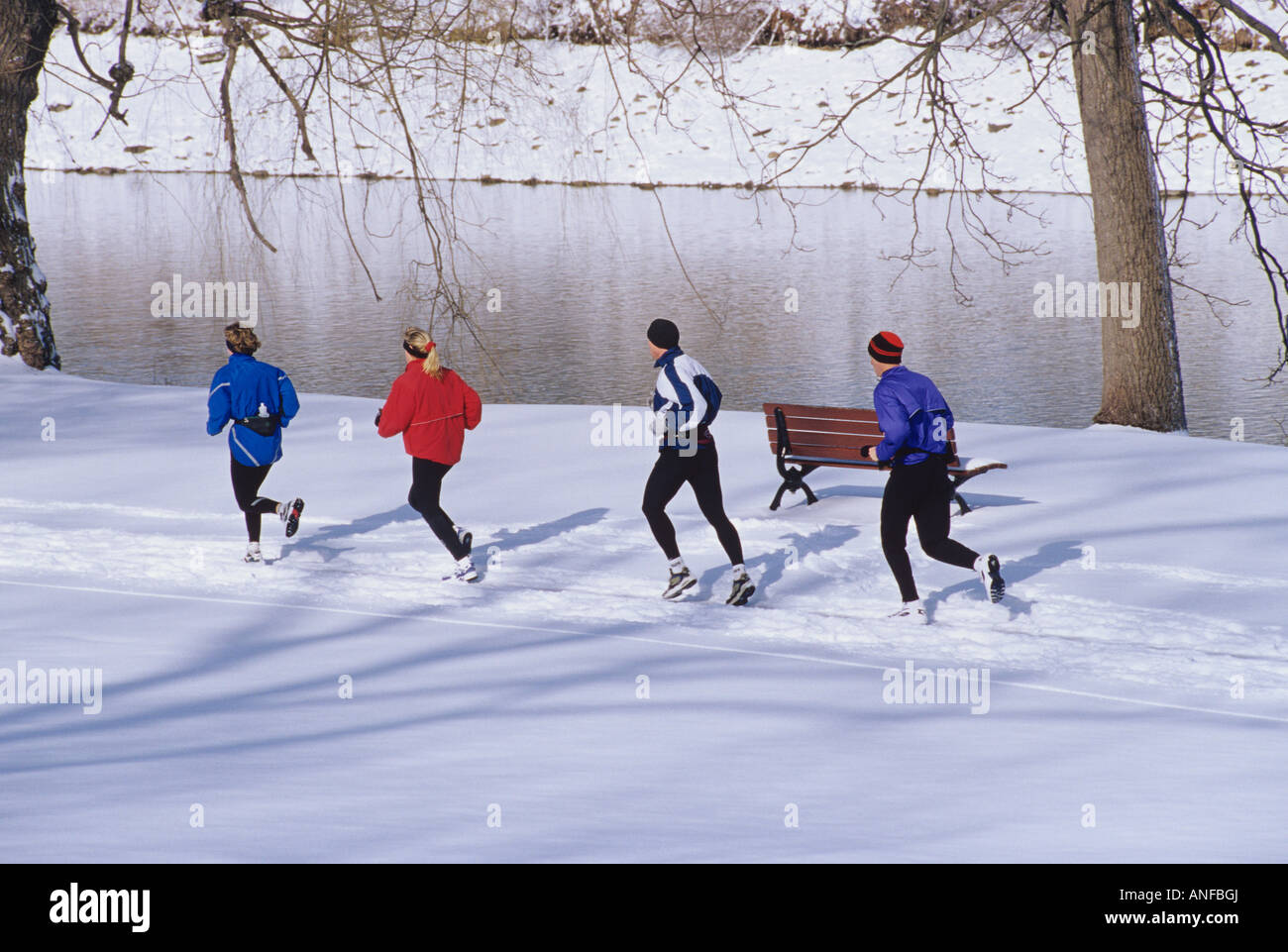 jogging in winter, london, ontario, Canada. Stock Photo