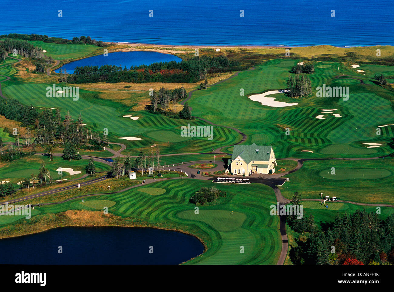 Aerial of The Links at Crowbush Cove, Lakeside, Prince Edward Island, Canada Stock Photo