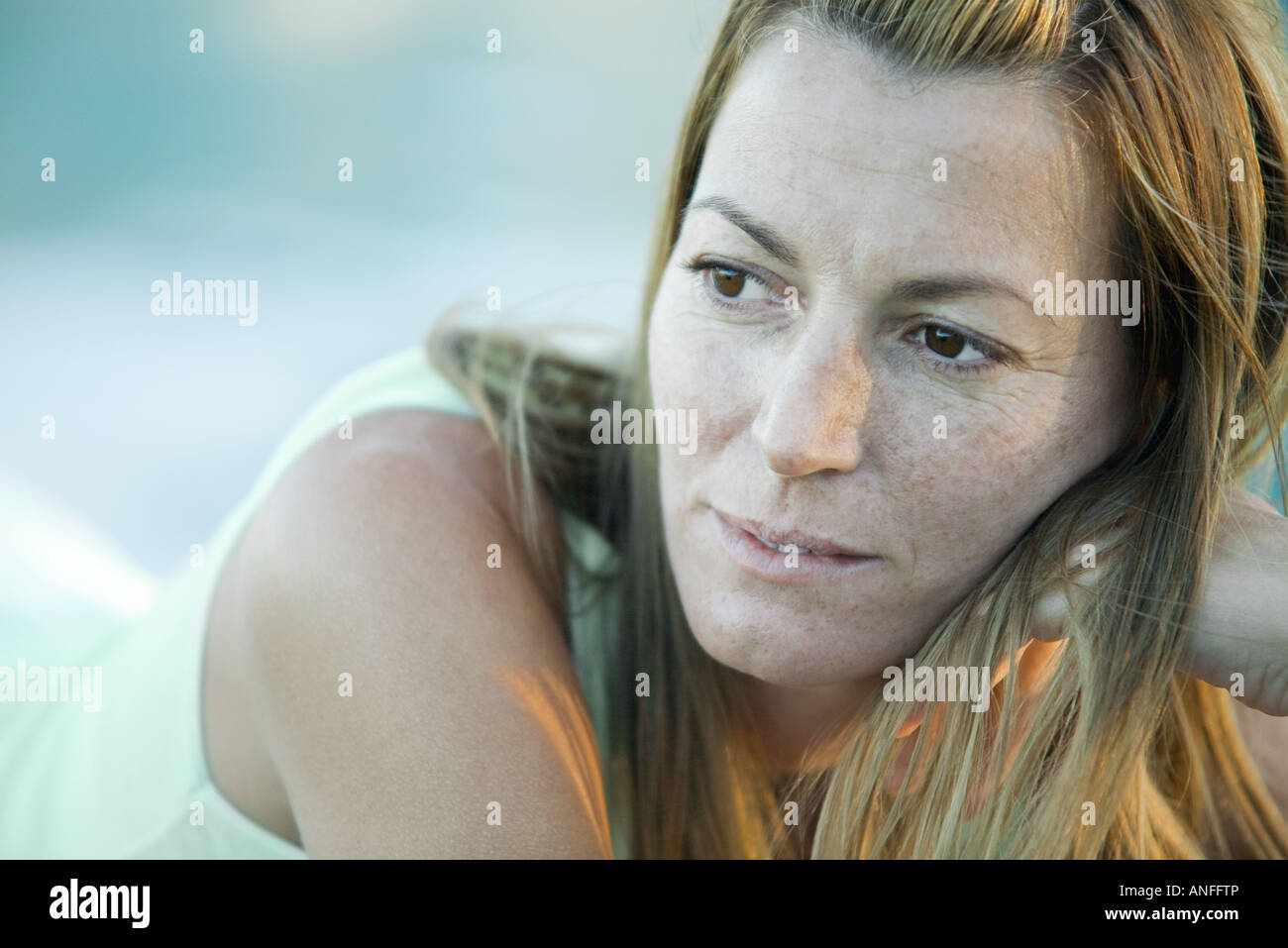 Woman looking away, portrait Stock Photo Alamy