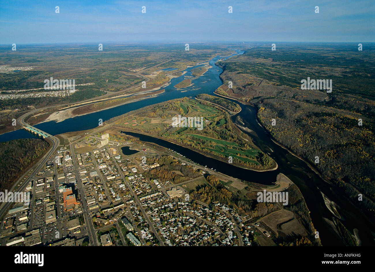 aerial of Fort McMurry, Alberta, Canada. Stock Photo