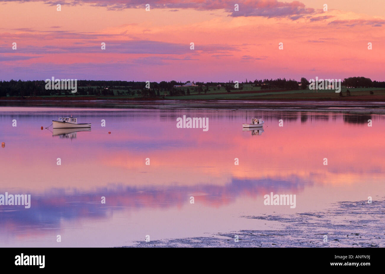 Sunset on West River Causeway, Prince Edward Island, Canada Stock Photo