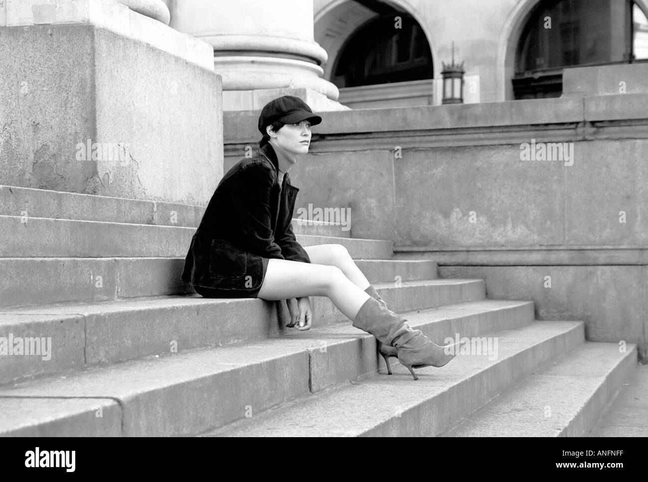 model waiting on steps Stock Photo - Alamy