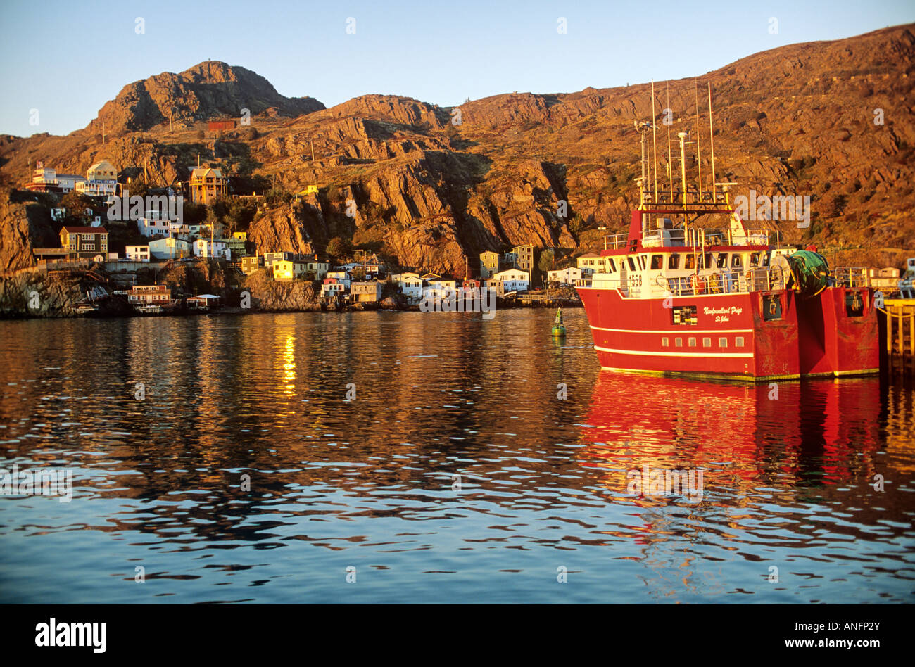 The Battery at sunset, St. John's Harbour, Newfoundland, Canada. Stock Photo