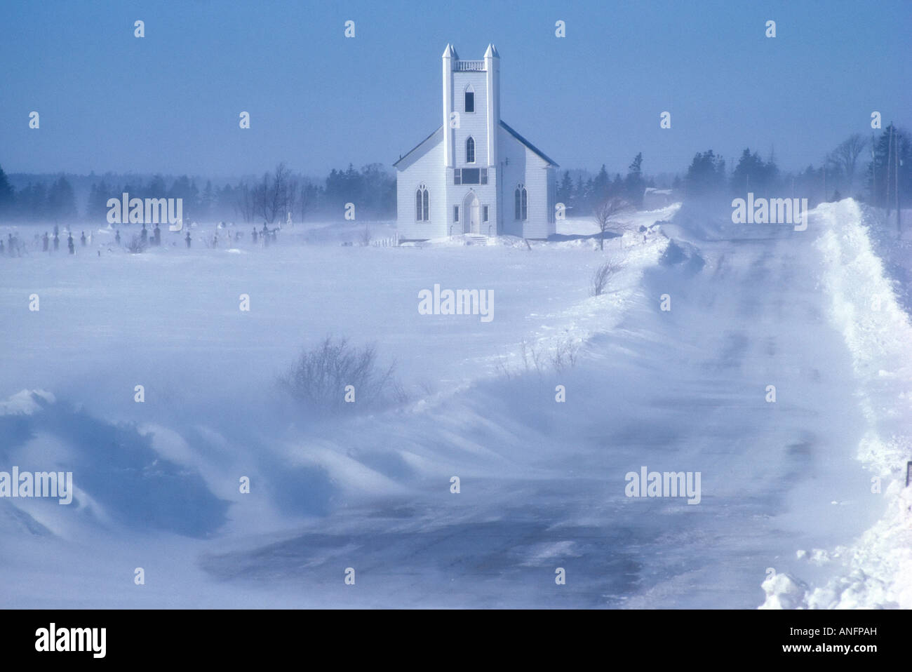 New Dominion church in winter, Prince Edward Island, Canada Stock Photo