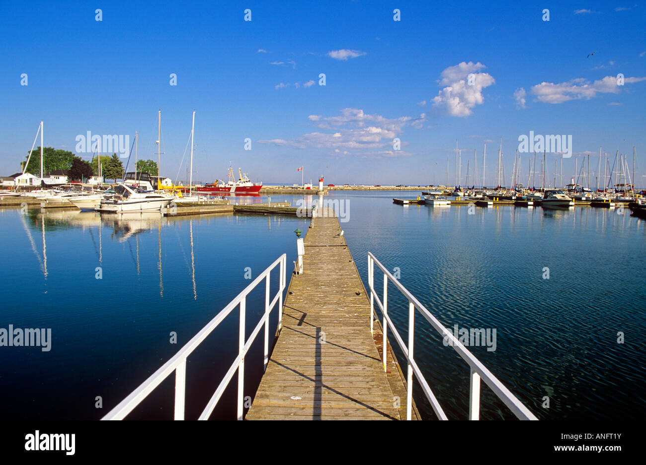 View of marina at Cobourg, Ontario, Lake Erie, Canada. Stock Photo