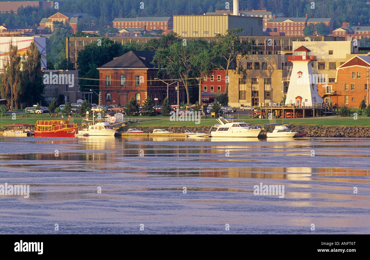 view of Regent Street Wharf on the Saint John River in Fredericton, New Brunswick, Canada Stock view of Regent Street Wharf on the Saint John River in Fredericton, New Brunswick, Canada Stock
