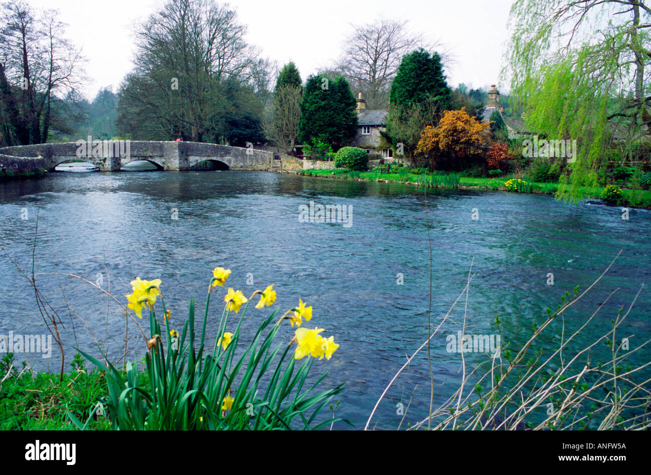 Ashford in the Water River Wye Bakewell Derbyshire England Stock Photo