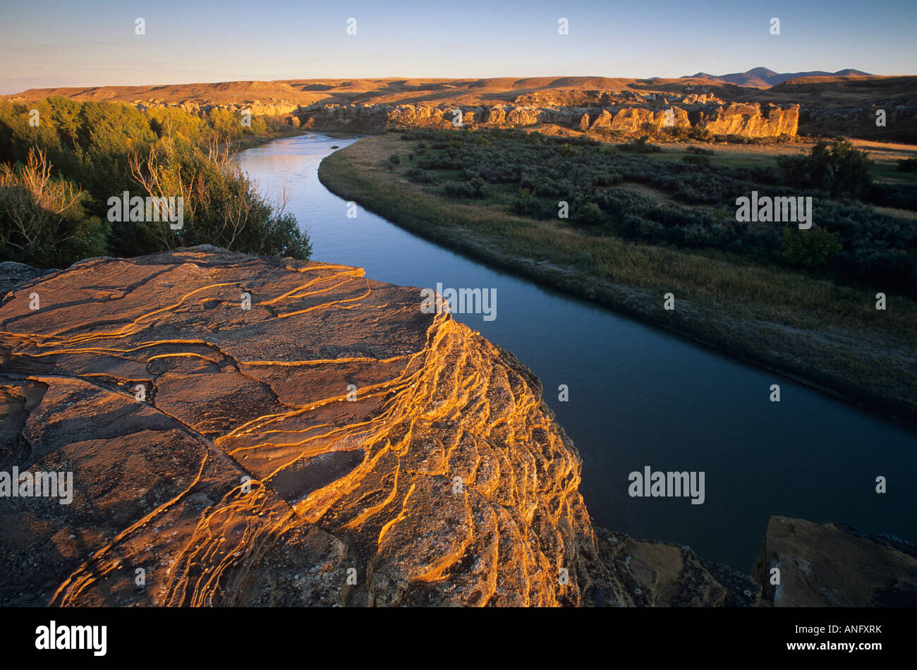 Milk River, Writingonstone Provincial Park, Alberta, Canada Stock