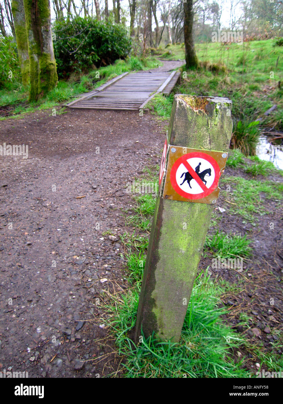 Limit of bridleway route marker in country park Stock Photo