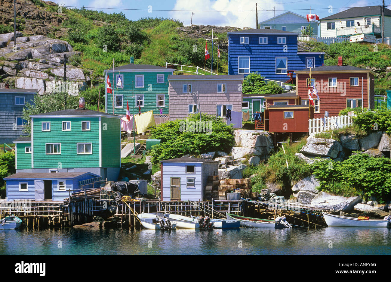 Brightly painted houses in fishing village of Rose Blanche