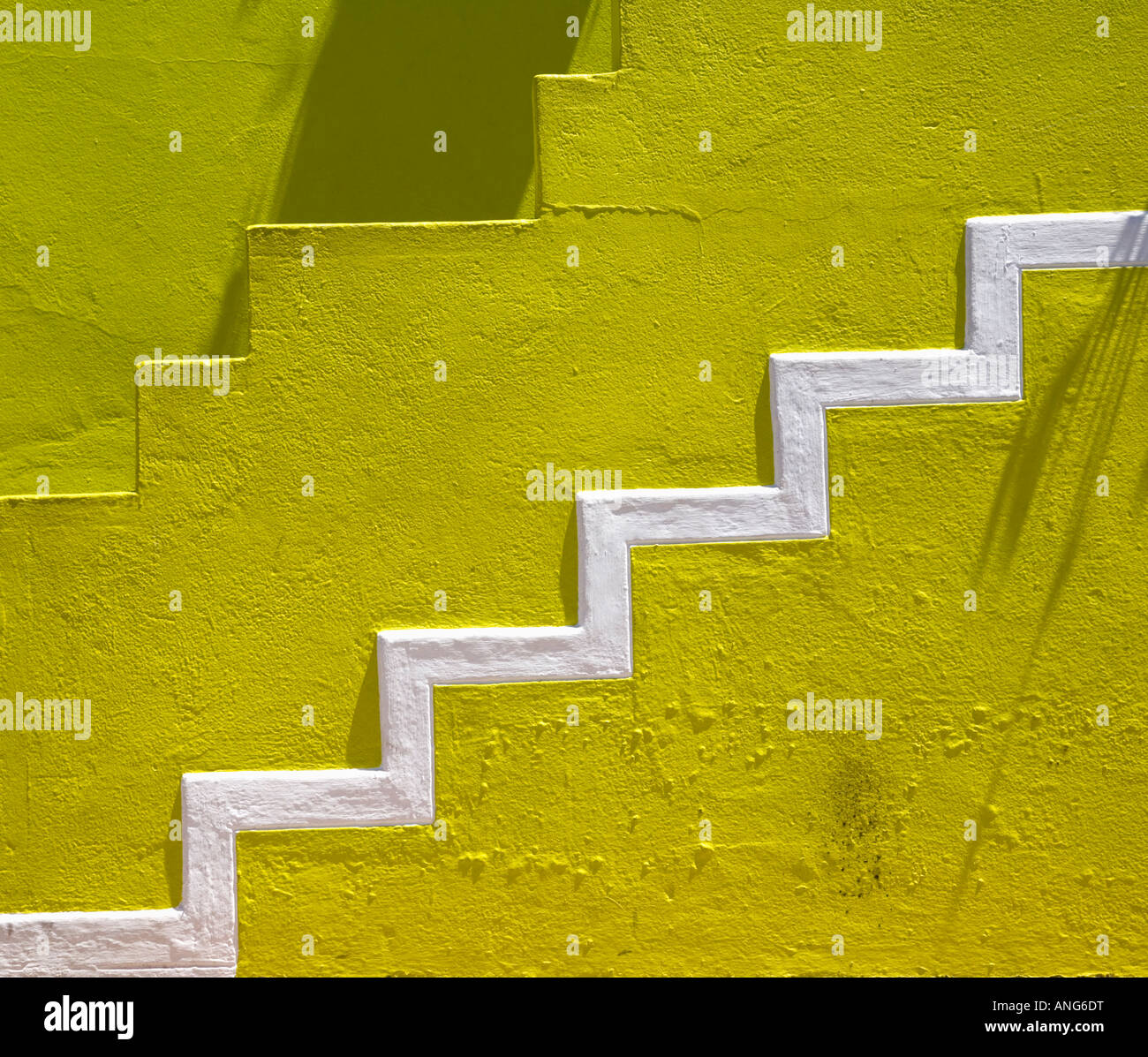 Architectural Detail of a yellow house in the Bo Kaap district of Cape Town South Africa Stock Photo