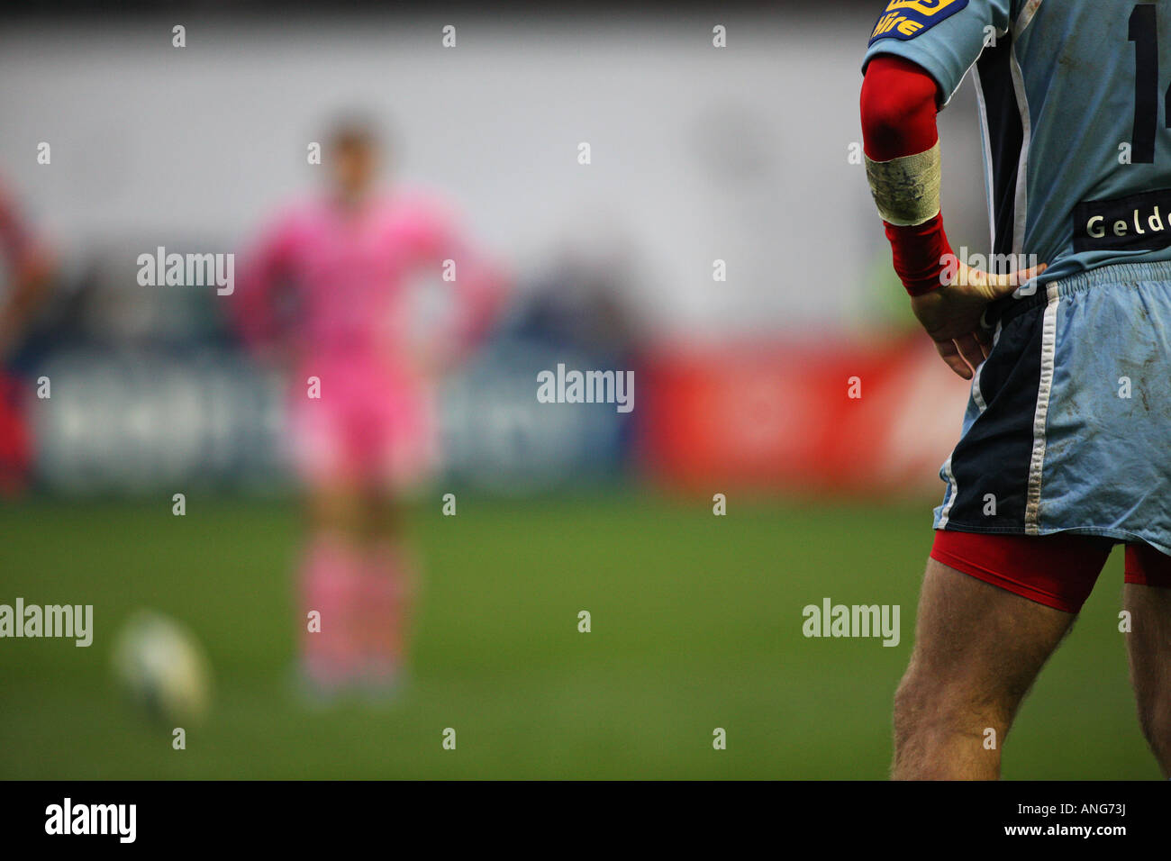 rugby union penalty kick blue pink gay colour Stock Photo Alamy