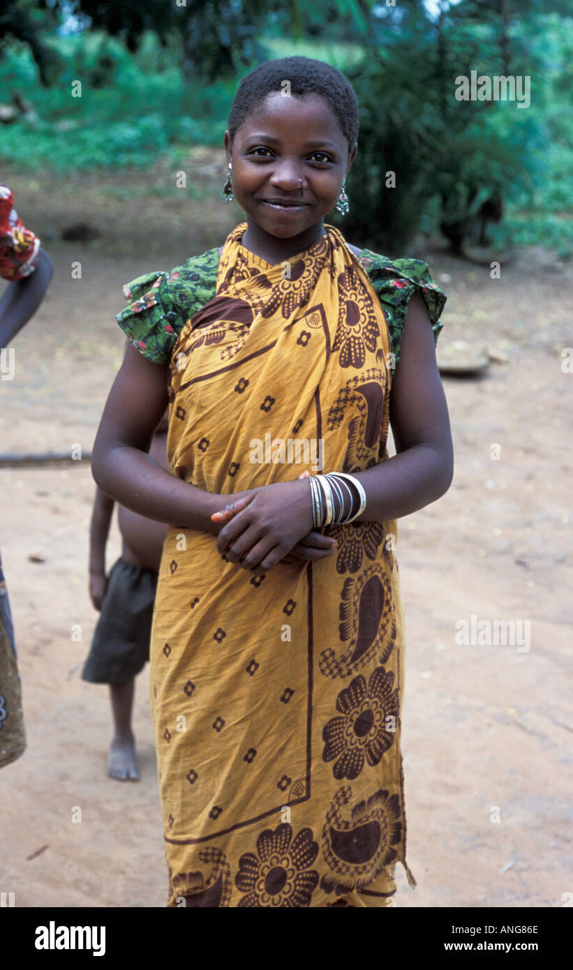 AFRICA KENYA DIGO Proud young Kenyan girl with new nose piercing dressed in traditional kanga cloth and silver jewelry Stock Photo