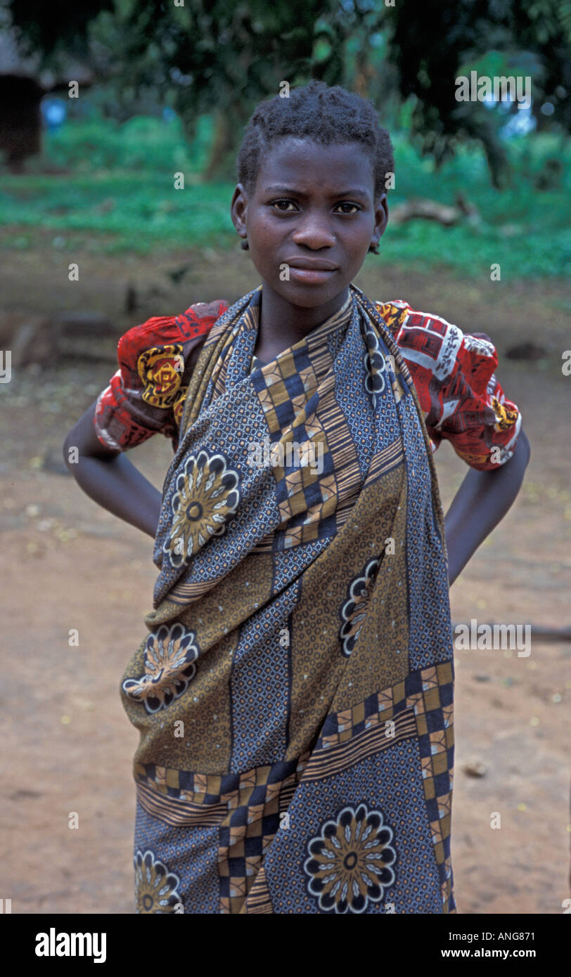 AFRICA KENYA DIGO Proud young Kenyan teen aged girl with nose piercing dressed in traditional kanga cloth Stock Photo