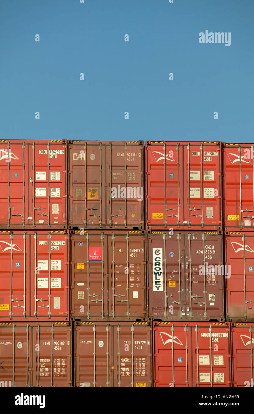 metal shipping containers stacked up Stock Photo Alamy
