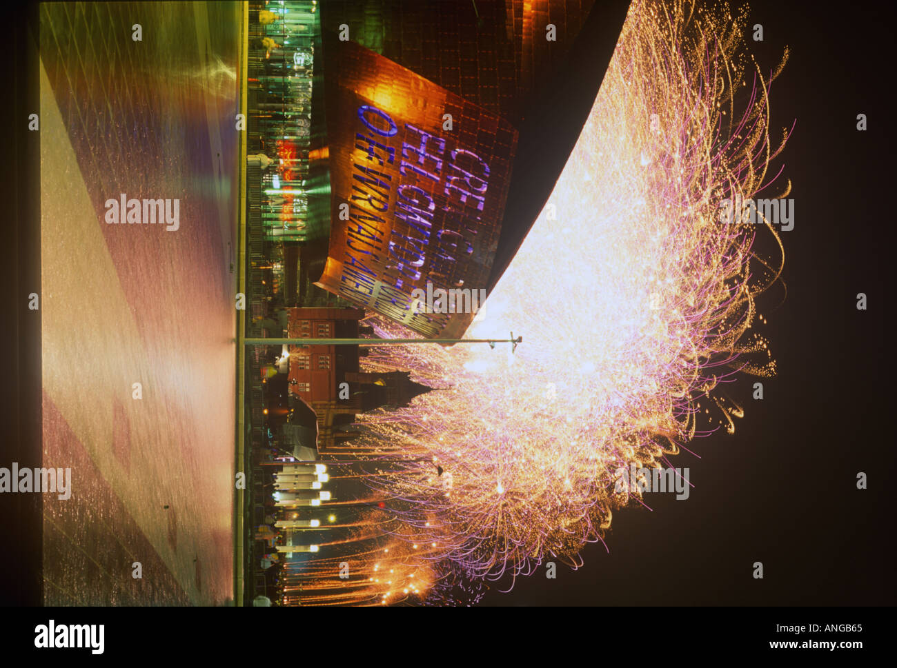 Fireworks Display Millennium Centre Cardiff Bay South Wales Stock Photo