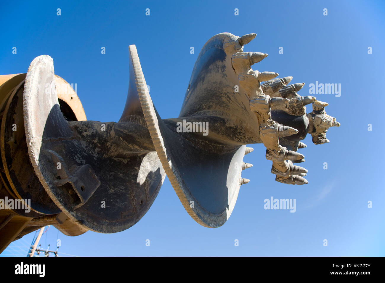 Rock drilling Auger  Heavy duty drill bit foundation boring machine mounted on Lorry, Cyprus. Stock Photo