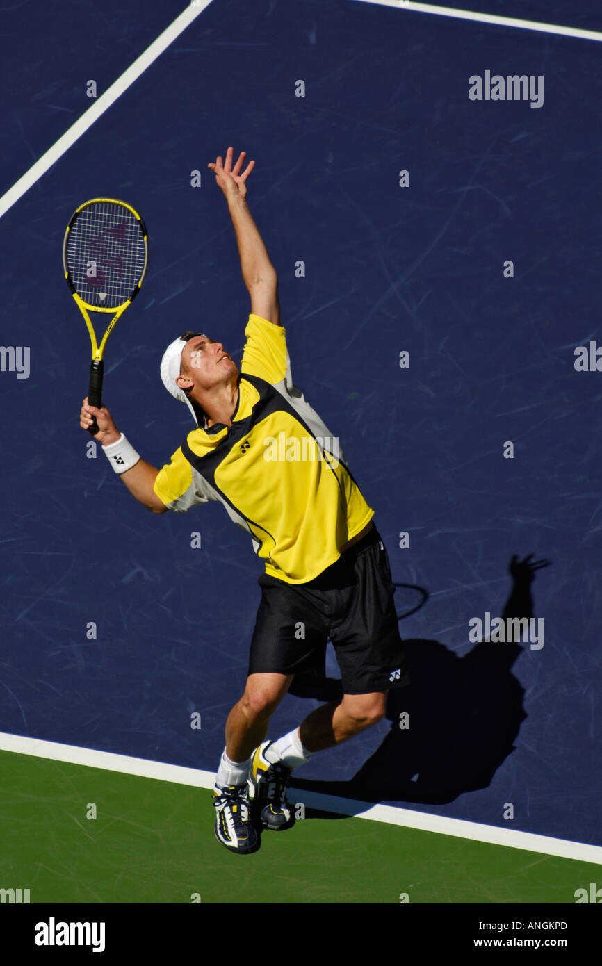 Lleyton Hewitt serves at the 2006 Indian Wells Pacific Life Open Stock Photo