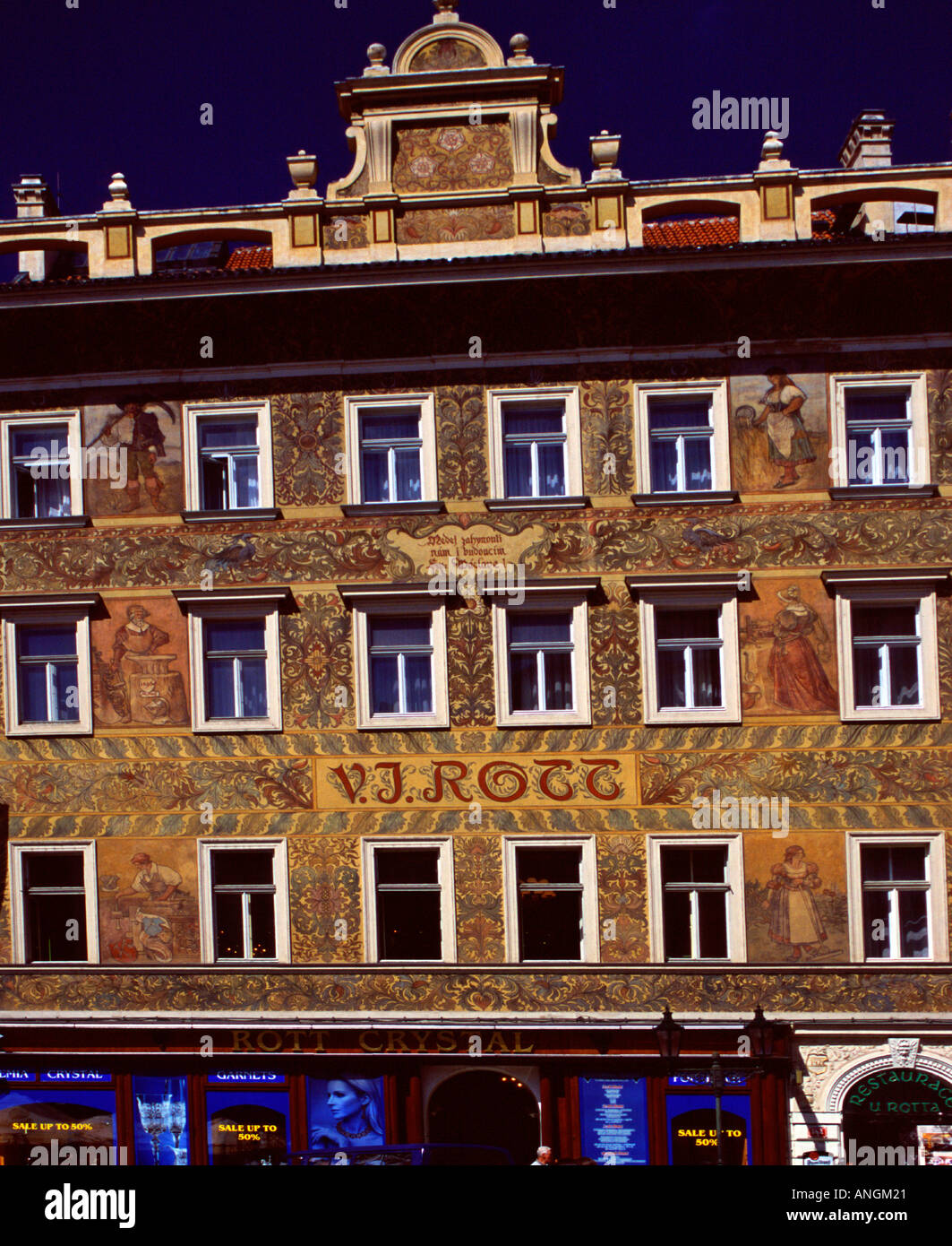 The decorated facade of the U Rotta Hotel Stock Photo