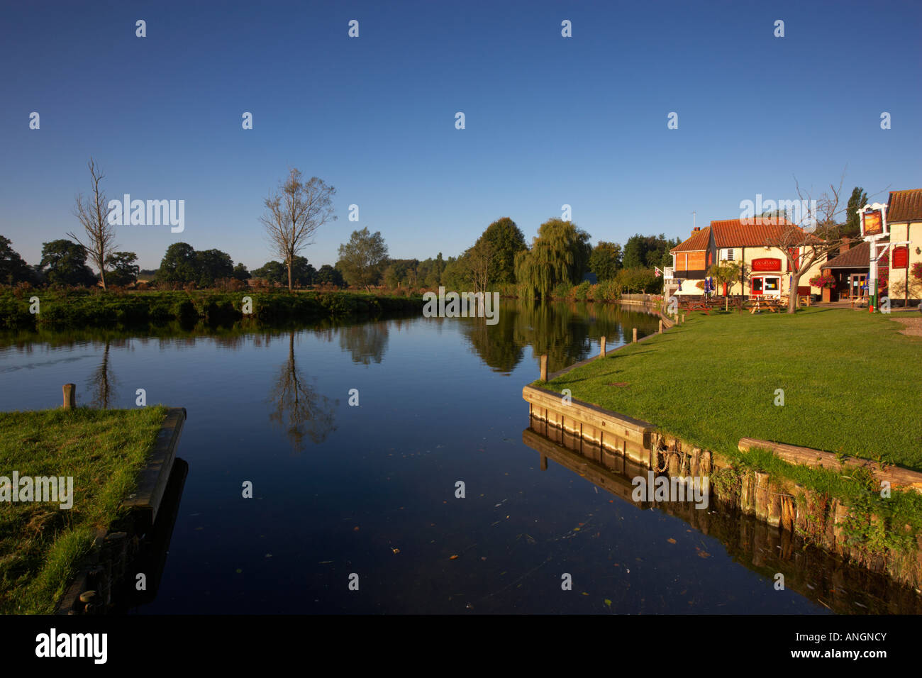 Coltishall by the River Bure on a summer morning in the Norfolk Broads Stock Photo