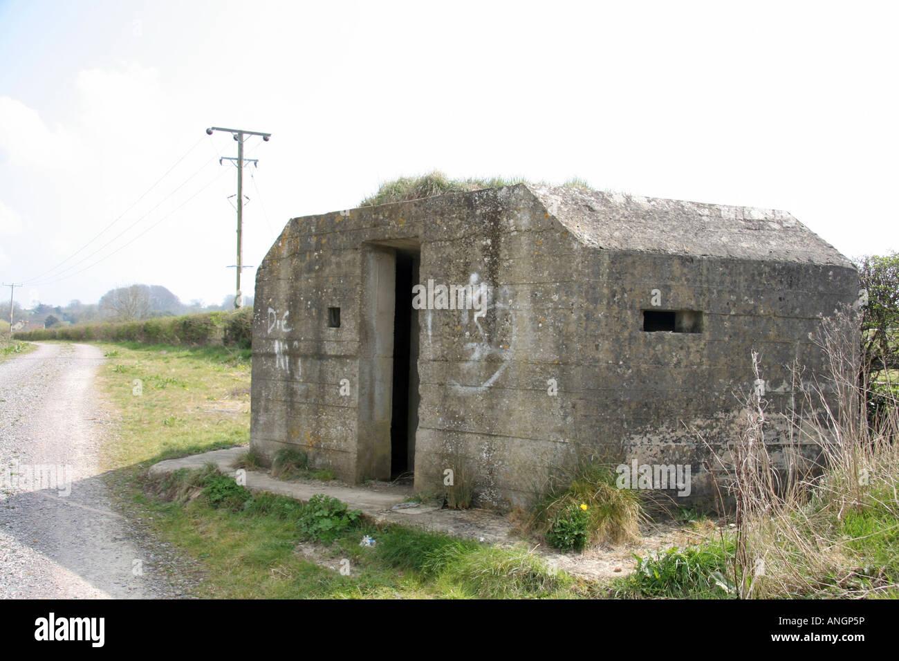 Old World War 2 pill box in Wiltshire England Stock Photo Alamy