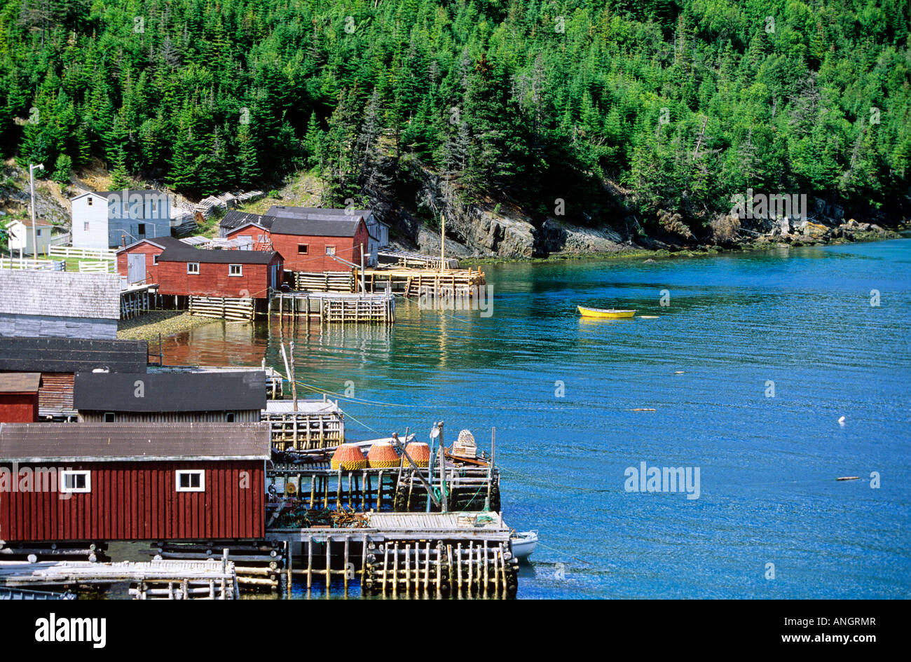 Wharfs at Hickman's Harbour, Random Island, Newfoundland, Canada Stock