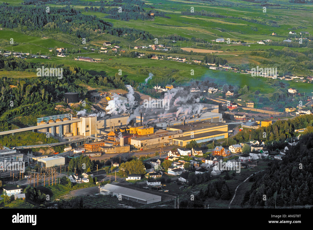 Aerial view of newsprint production plant in Clermont, Quebec, Canada