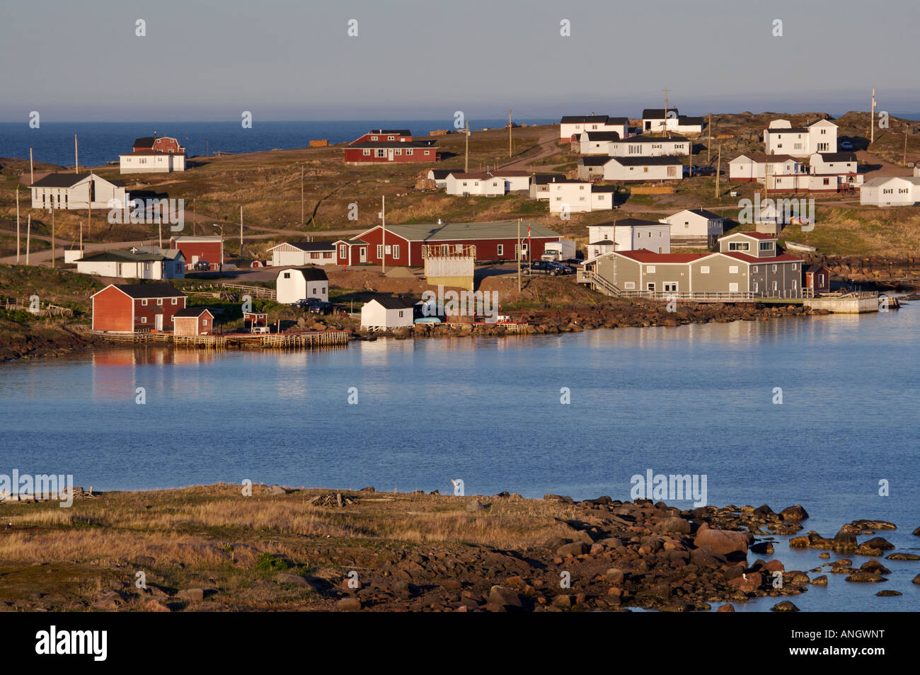 Town of Red Bay seen from the Boney Shore Trail, Red Bay, Labrador Coastal Drive, Viking Trail, Strait of Belle Isle, Southern L Stock Photo
