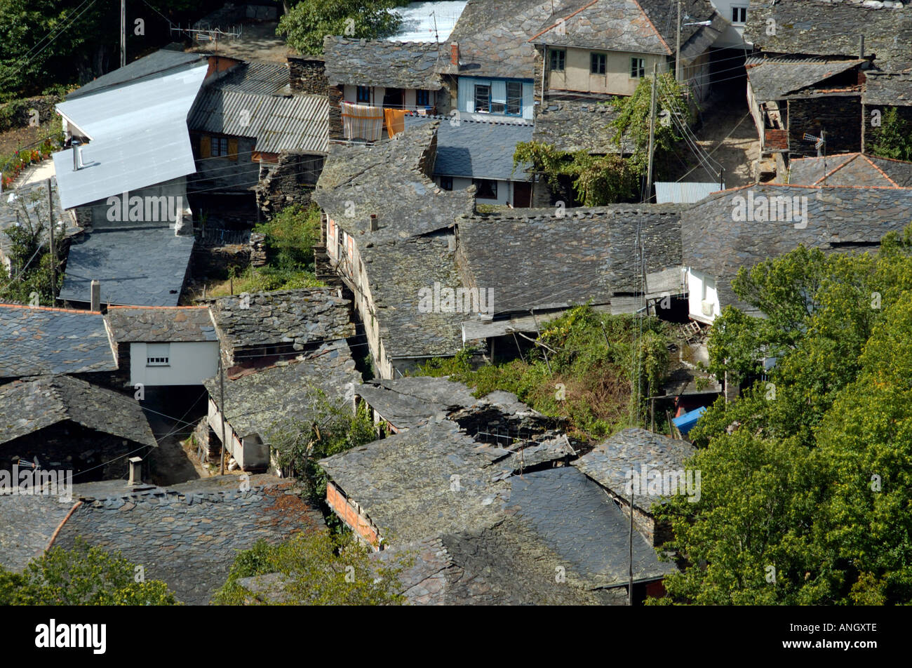 Hamlet rooftops, Serra do Courel, Lugo Province, Galicia, Spain Stock Photo