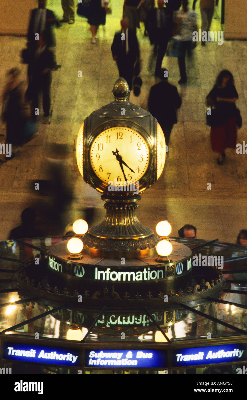USA New York New York City NYC Grand Central Station Clock at Information Center Rush Hour Crowds Stock Photo