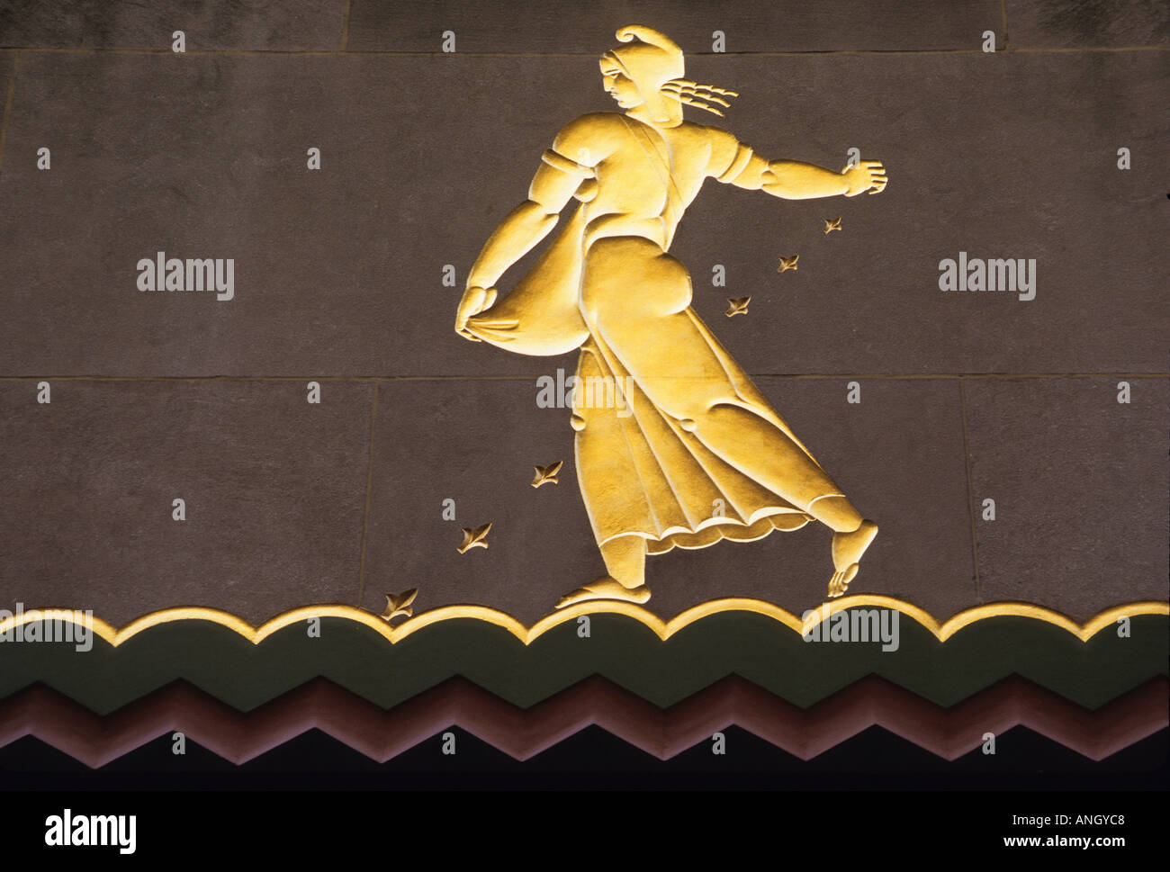 New York City Art Deco Rockefeller Center building exterior. Carved