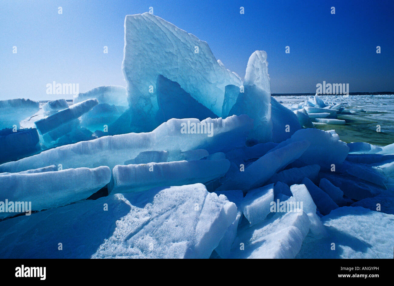 Ice on Lake Winnipeg in spring, Sandy Hook, Manitoba, Canada. Stock Photo