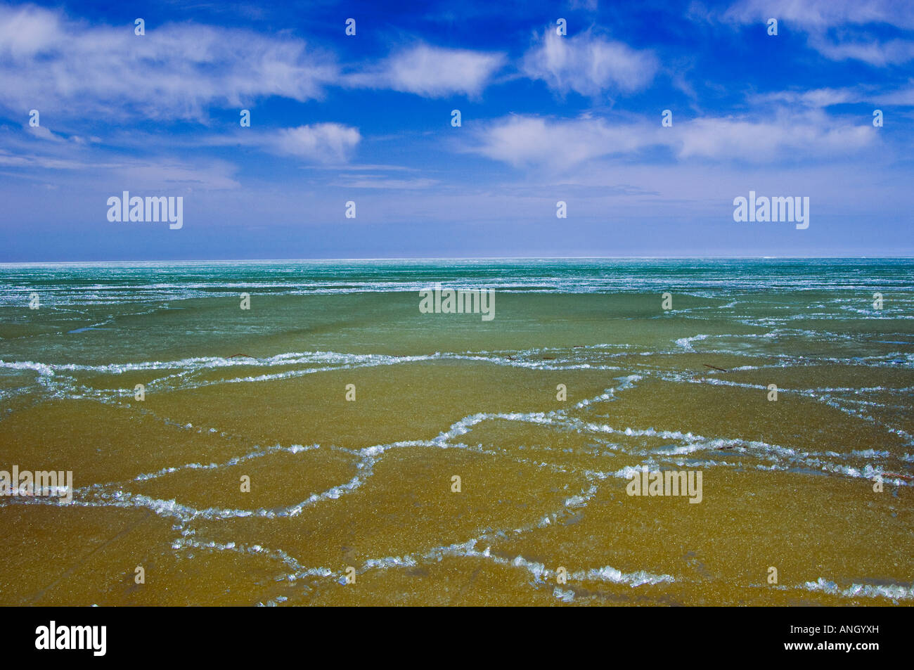 Candle or 'rotten' ice on Lake Manitoba, St. Laurent, Manitoba, Canada. Stock Photo