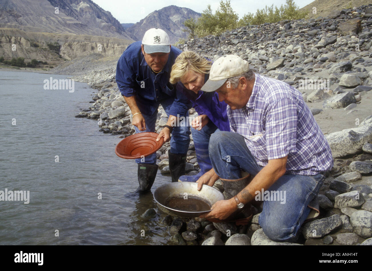 Gold panning on the Fraser River, British Columbia, Canada. Stock Photo