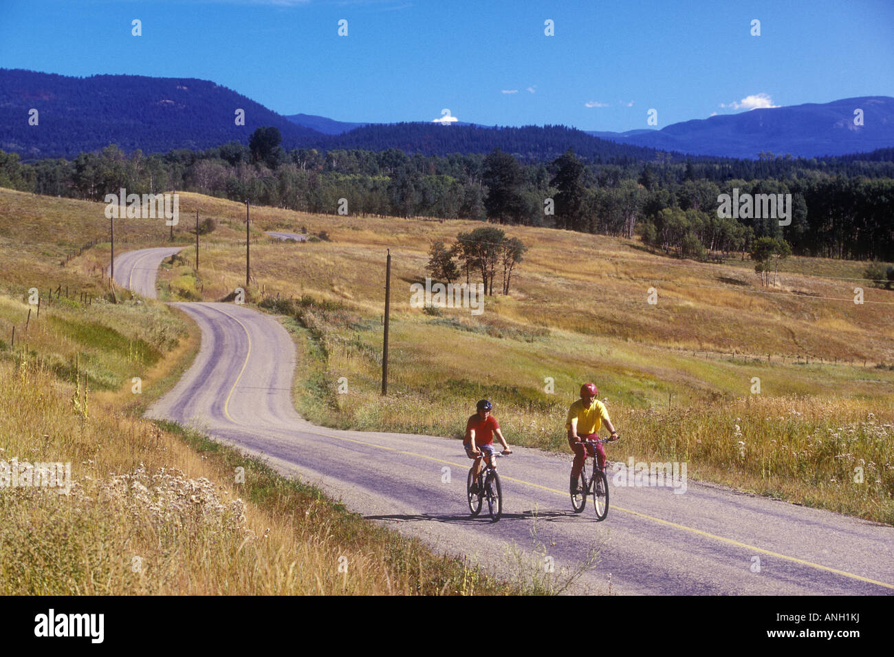 Cycling on back country road, Shuswap region, British Columbia, Canada. Stock Photo