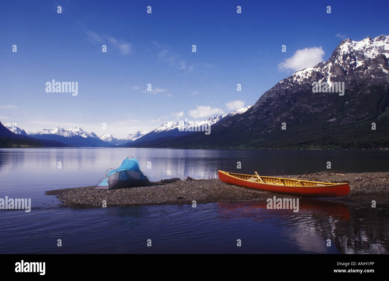 canoe camping on Tatlayoko Lake, British Columbia, Canada Stock Photo