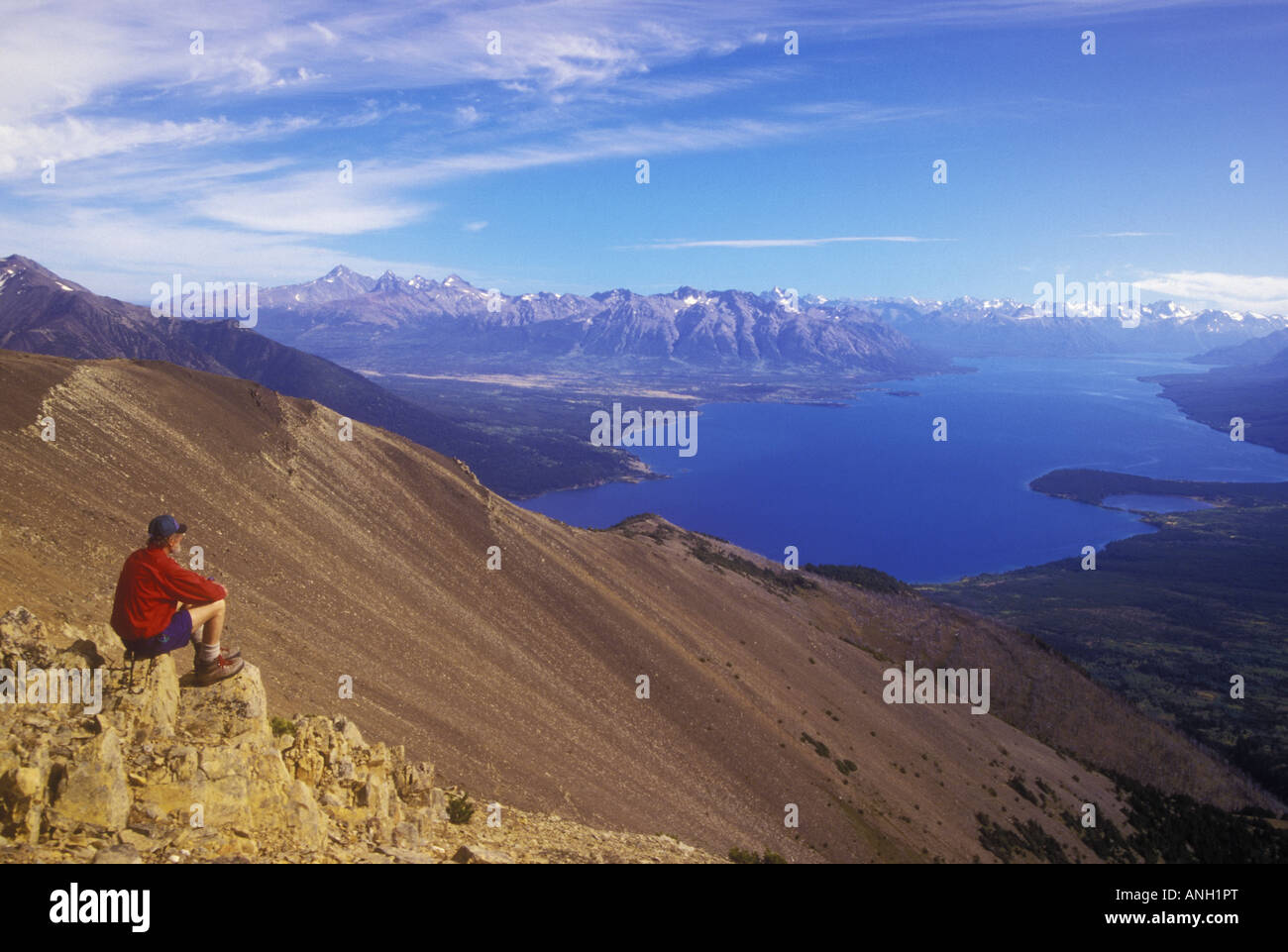 hiker above Chilko Lake, British Columbia, Canada Stock Photo Alamy