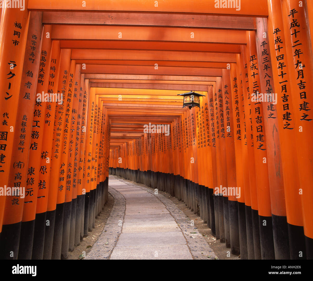 Lantern Hanging Inside Tunnel Of Torii Gates At Fushimi Inari Taisha Stock Photo Alamy