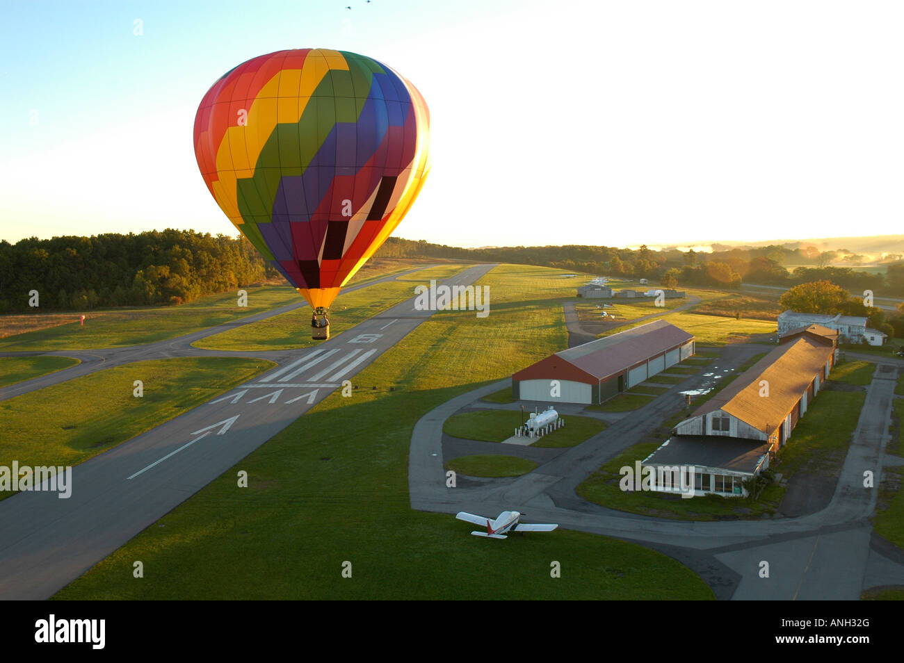 Hot air balloon taking off at Randall Airport in Middletown, New York