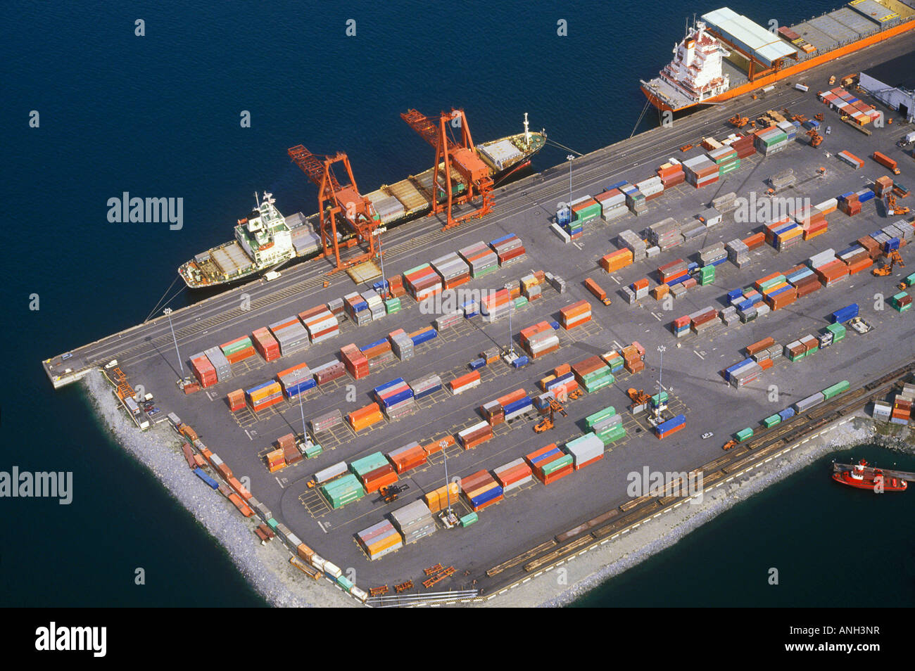 Aerial of the Port of Vancouver, British Columbia, Canada. Stock Photo