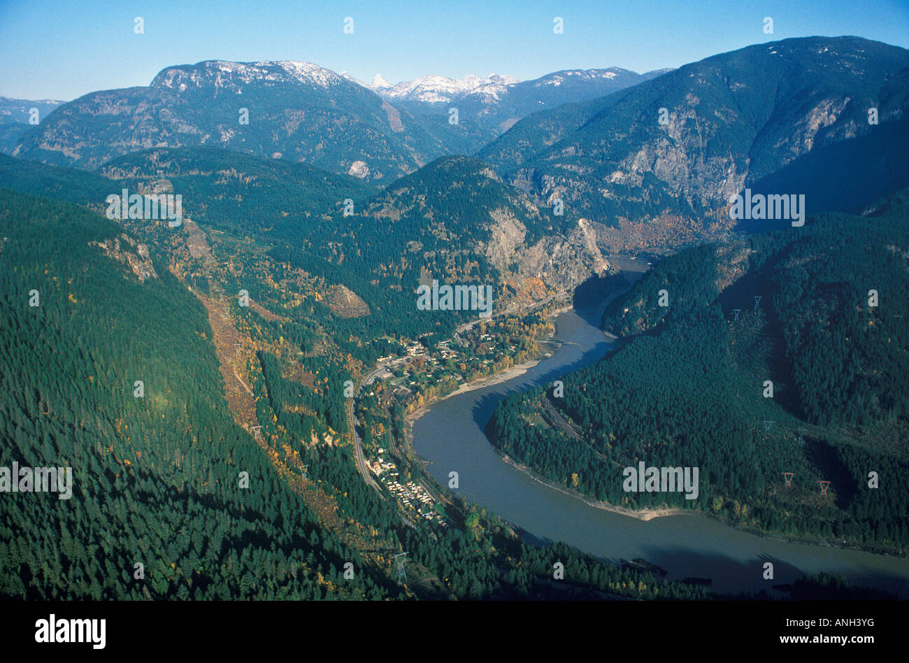 Aerial of Yale and the Fraser River, British Columbia, Canada. Stock Photo